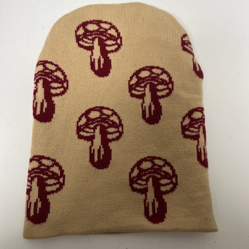 Unisex Mushroom All-over Print Tan Beanie